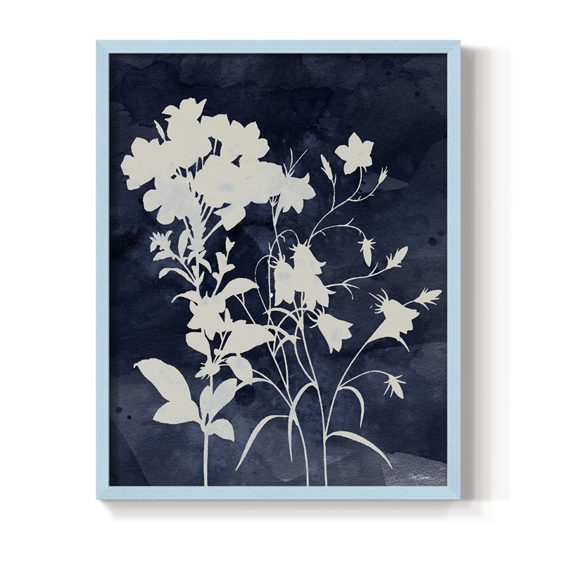 Indigo Botanical II, reproduction encadrée revisitée - bois massif, Bleu, H 21 po x l 17 po