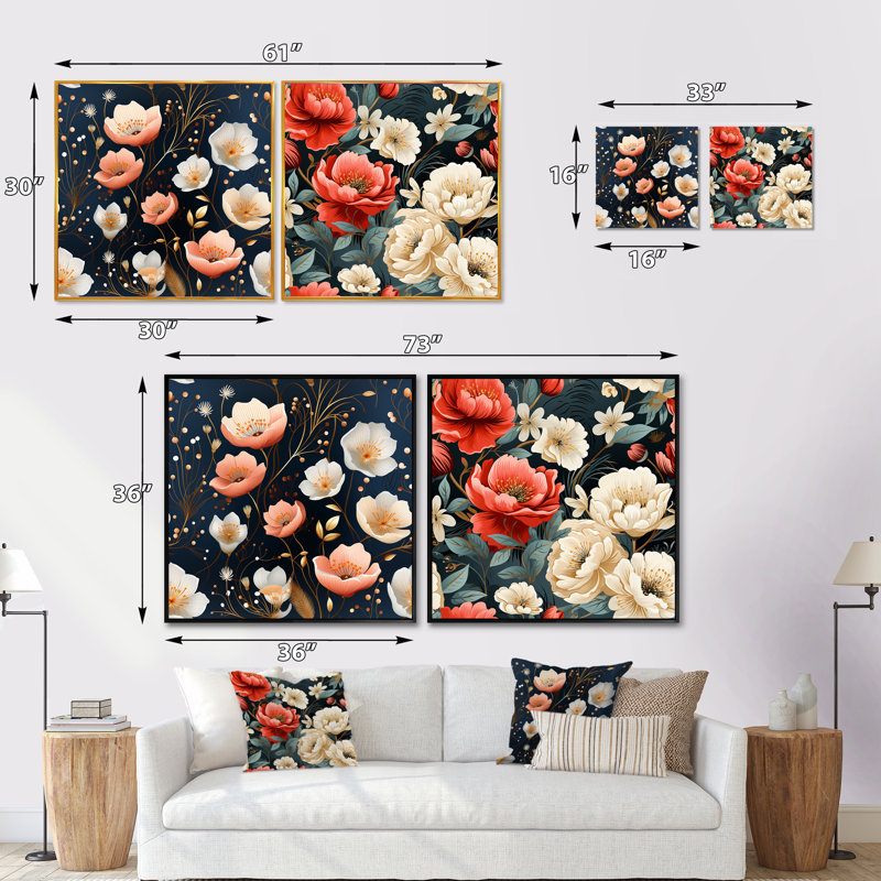 Ilyan - Ensemble de 2 collages carrés floraux, Toile tendue, H 36 po x l 73 po