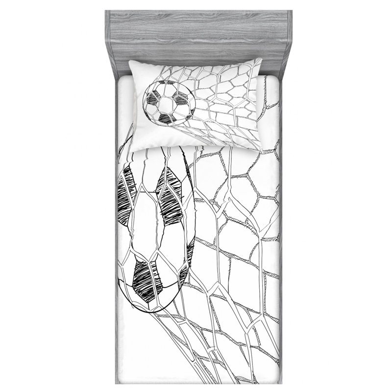 Twin XL White Microfiber Soccer Print Sheet Set