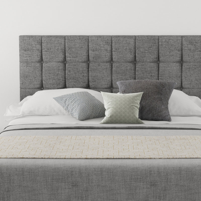Wellington Upholstered Twill Panel Headboard, Single (3'), Velour Charcoal