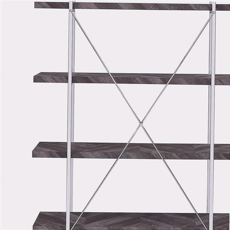 Rustic Grey Herringbone Bookcase with Full-Length Shelf