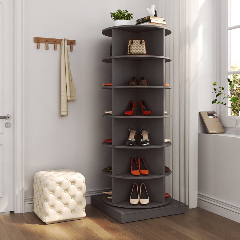 Grey 360 Rotating Shoe Cabinet 6 Layers, Gray, 56.24" H x 23.72" W x 23.72" D