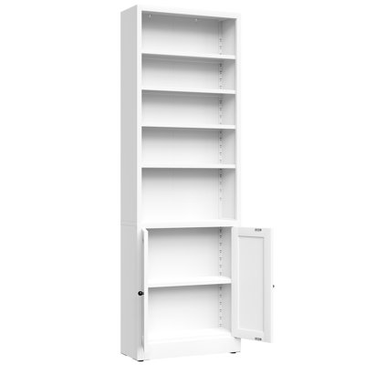 71 Inch Tall 5 - Tier Metal Bookcase, Industrial White, Door Equipped With Adjustable Shelves For Home And Living Room Storage White Bookcase Office Use Decor