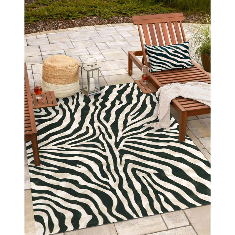 Black and Beige Zebra Print Rectangular Polyester Pillow