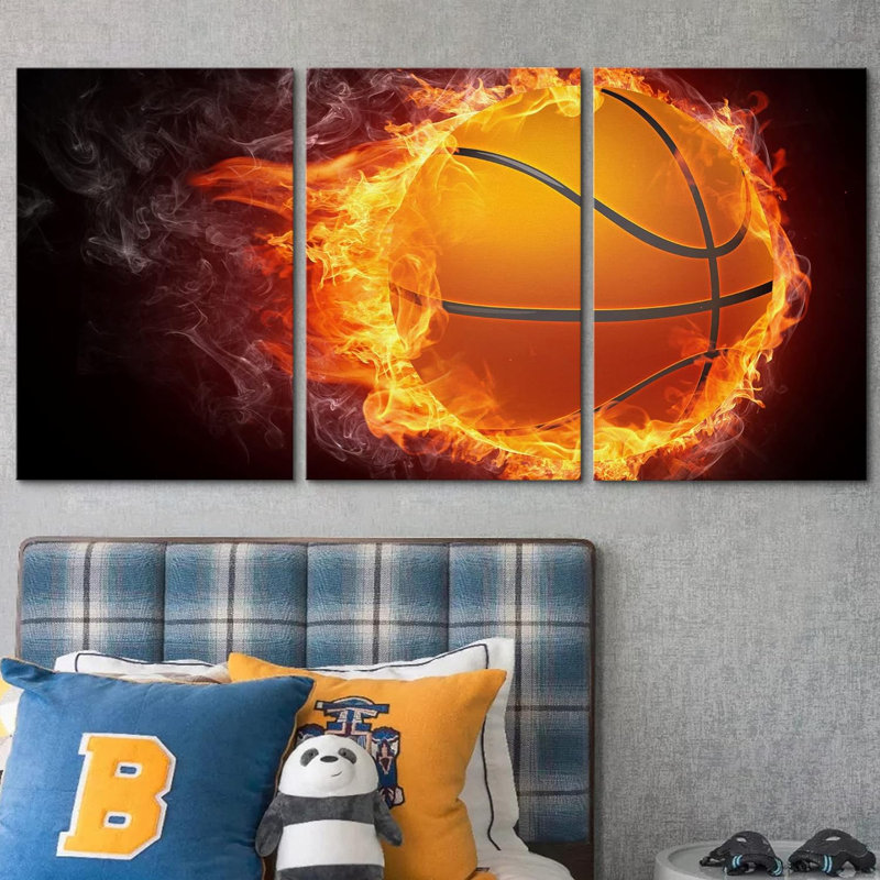 «Passionate Burning Basketball», reproduction d'impression, H 36 po x l 72 po, Toile tendue
