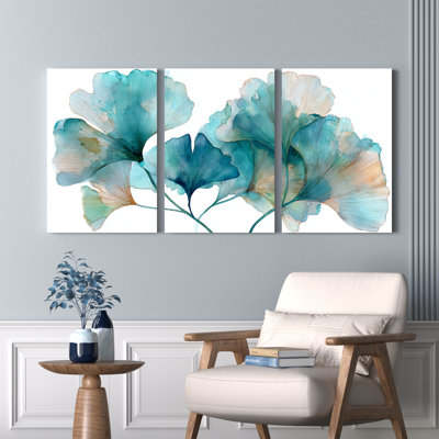 «Blue Ginkgo Leaves», ensemble de 3 reproductions d'art sur toile tendues