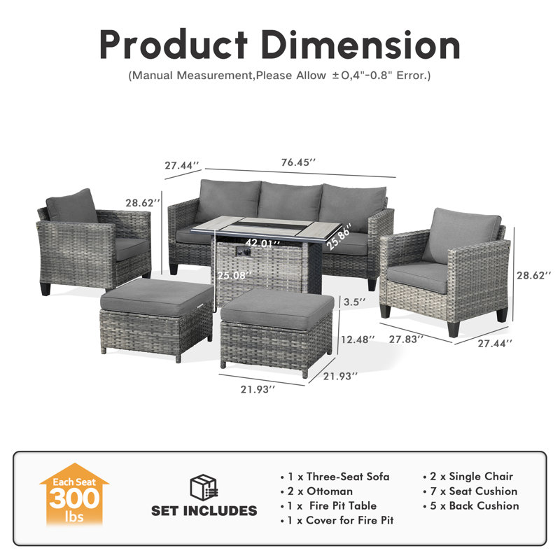 Ensemble de conversation modulaire en rotin avec coussins Allcot, Gris