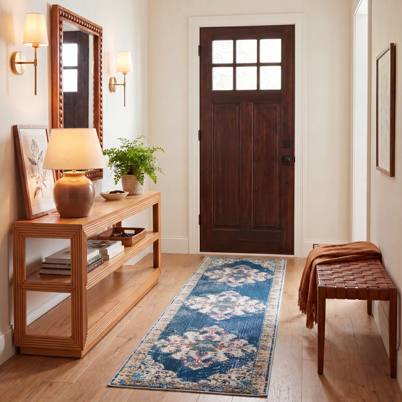 Felty Oriental Blue/Gray/Beige Area Rug, Runner 2' x 8'