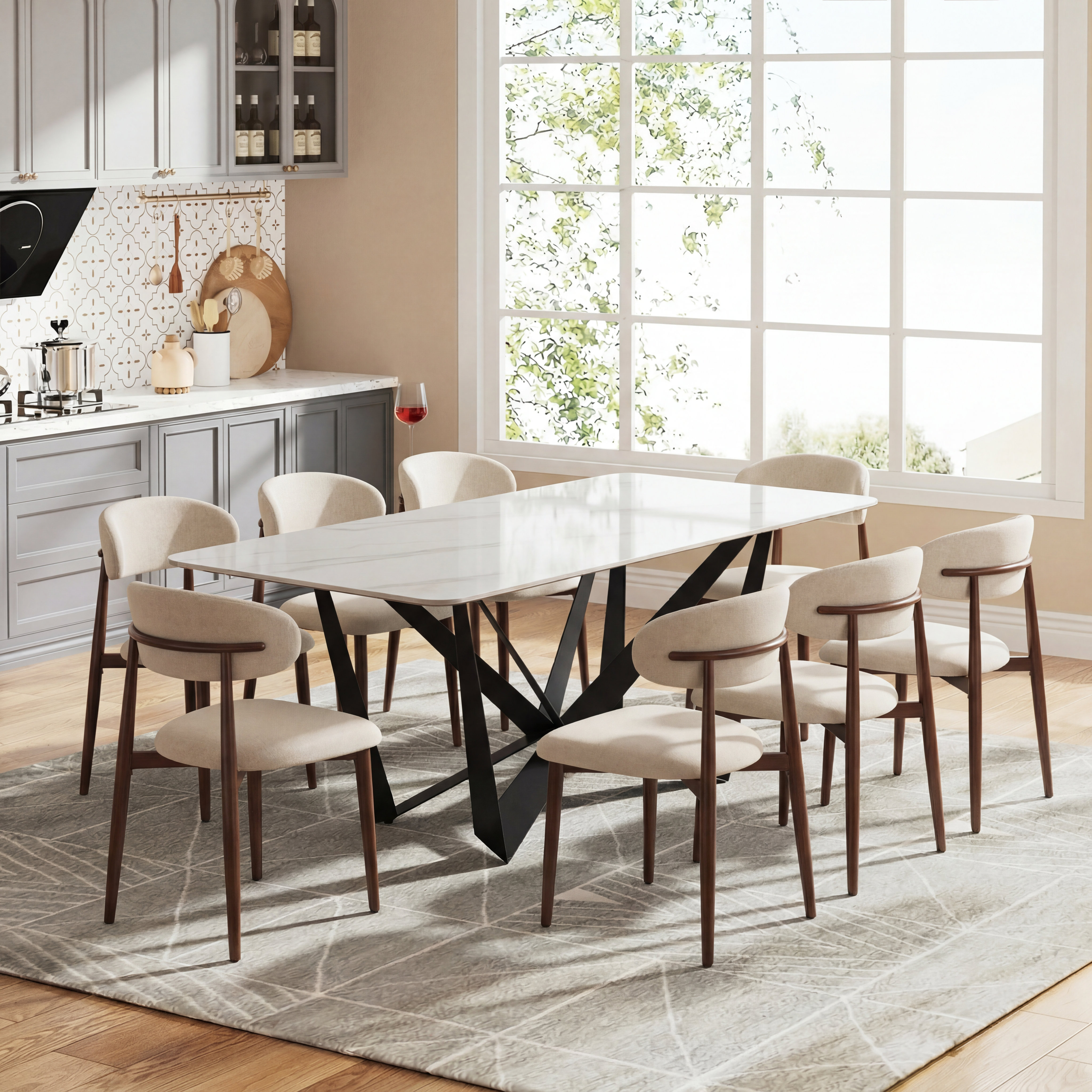 Orren Ellis Modern Sintered Stone Rectangular Ceramic Dining Table with ...