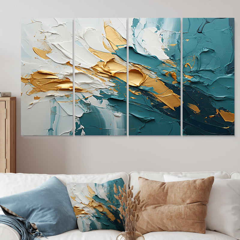 Lailah - art mural de vagues côtières pour le salon, 4 pièces, H 28 po x l 48 po