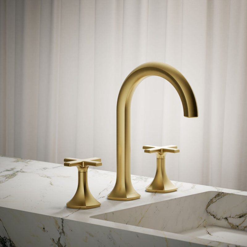 Occasion Cross Bathroom Sink Faucet Handles, 3.12" H x 3" W, Vibrant Brushed Moderne Brass
