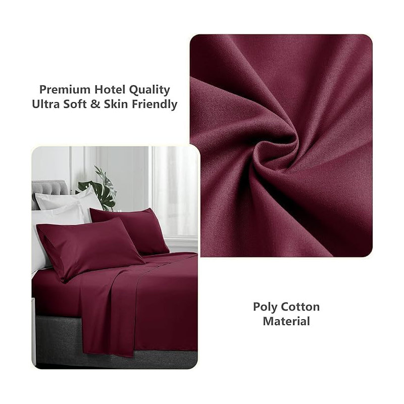 Ranarda Cotton Blend Percale Flat Sheet, Burgundy, Double (4'6)