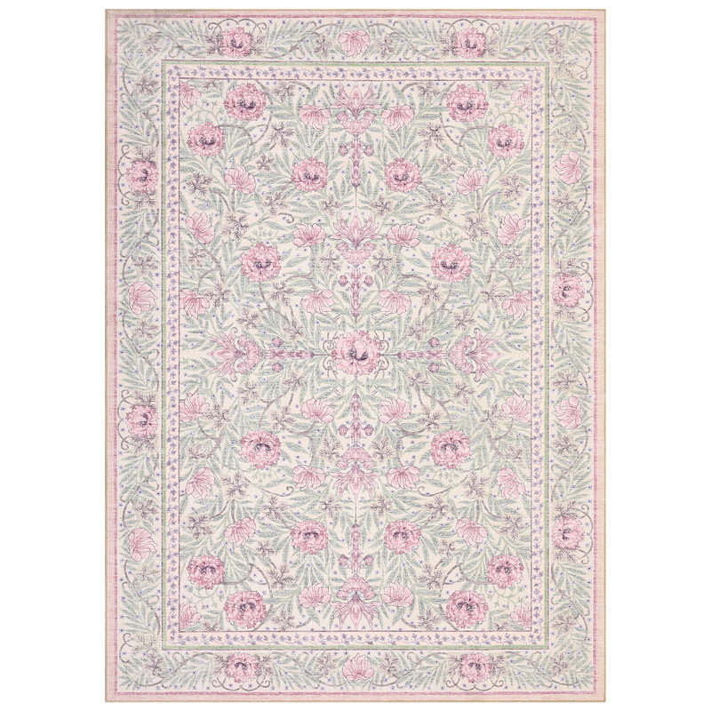 Floral Rugs for Bedroom Girls Soft Washable Non-Slip Living Room Rug Vintage Botanical Boho Flower Carpet for Teens Kids Nursery Playroom Dorm Home Decor