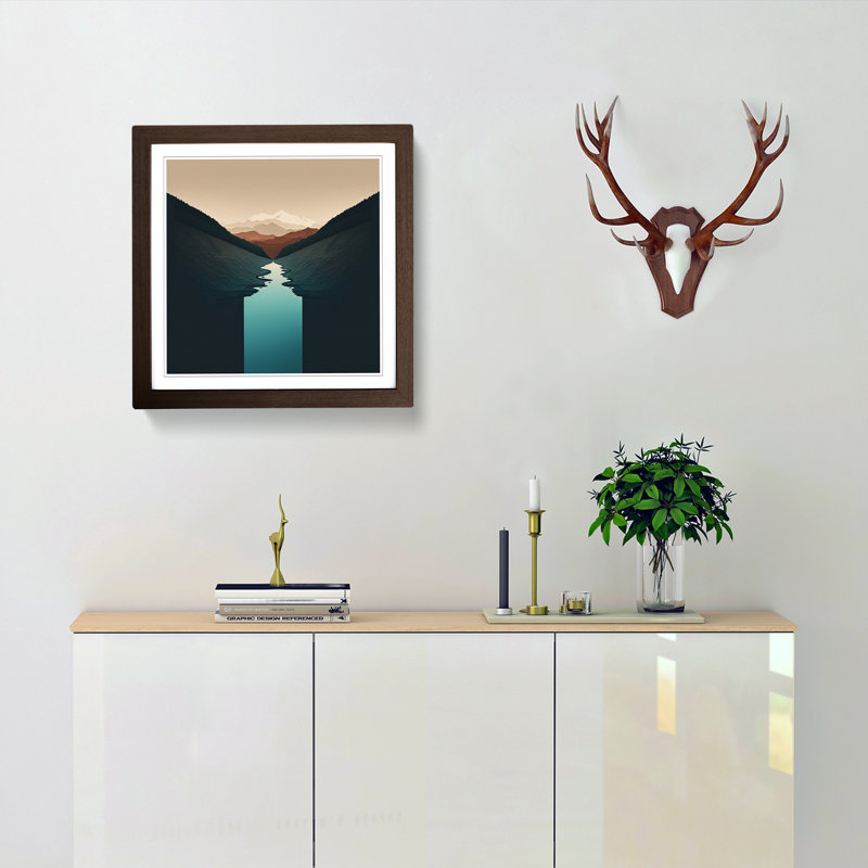 River Minimalism - Single Picture Frame Print on Wood, Walnut