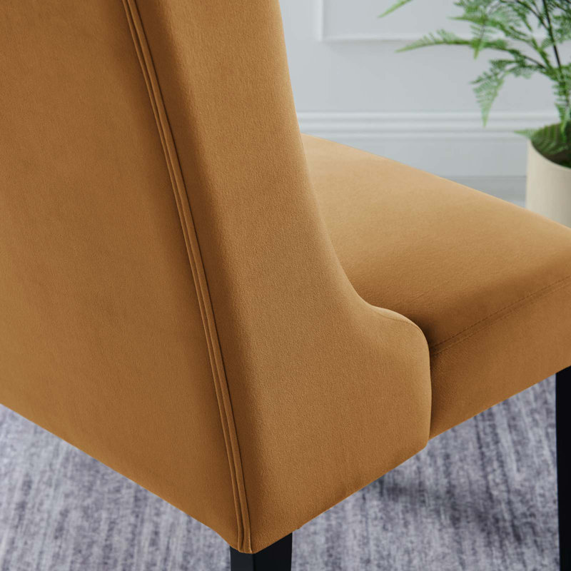Cognac Velvet Upholstered Wood Dining Chairs - Set of 2