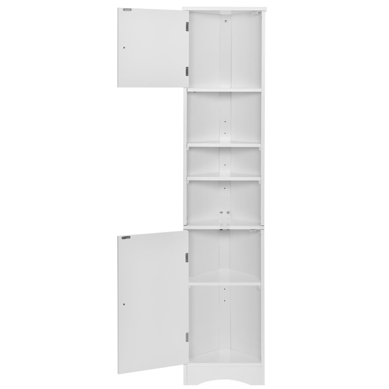 Freestanding White Corner Bathroom Cabinet With 2 Doors, Adjustable Shelves & Open Shelf