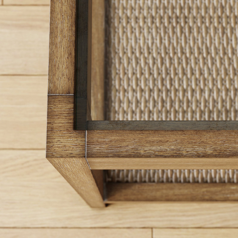 Glass Top End Table with Storage, Light Brown