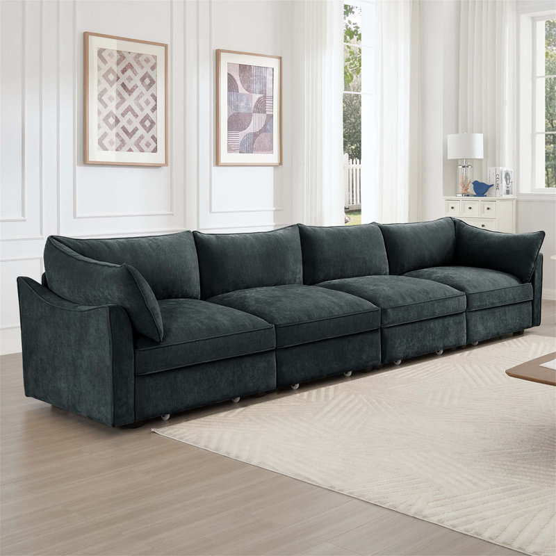 Canapé pour 4 personnes super confortable et fonctionnel avec tiroirs de rangement sous chaque siège, idéal pour les réunions de famille