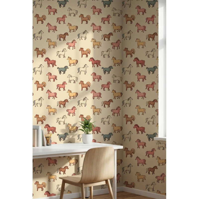 Papier peint chevaux, décoration murale ludique, Peler et coller
