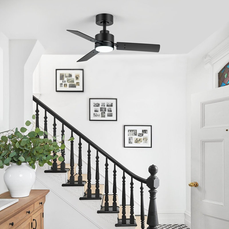 Ladena 42" Downrod Matte Black Ceiling Fan with LED Light and Remote Control