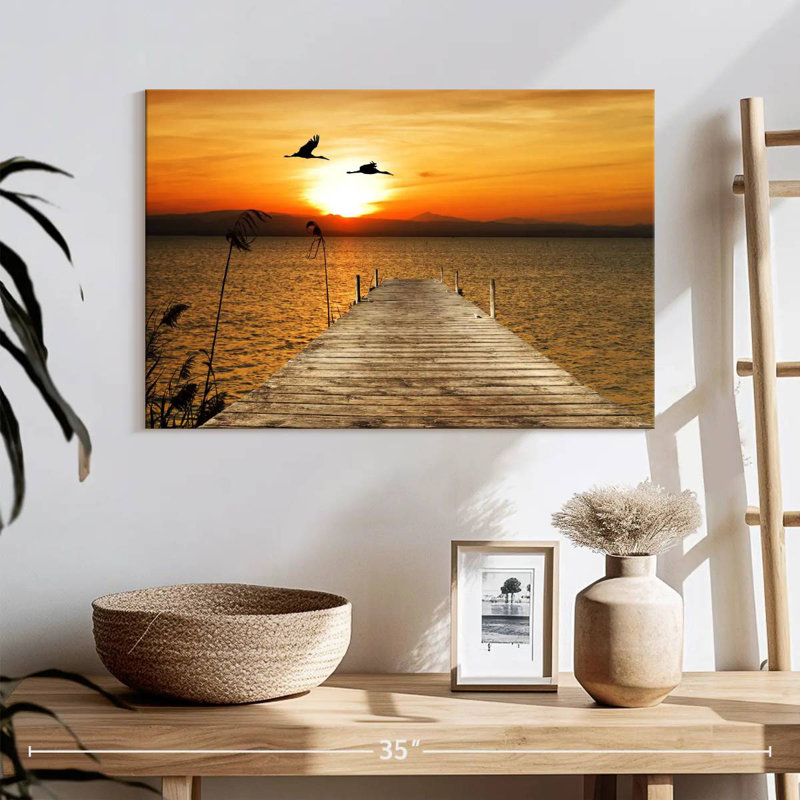 Coucher de soleil sur le quai d'Alvord Beach, H 16 po x l 24 po