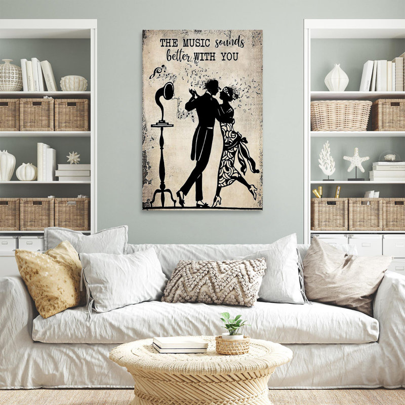 «The Music Sounds Better with You Music Lover», art textuel sur toile tendue, H 14 po x l 11 po x P 1,25 po