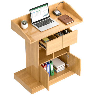 Pupitre debout avec pupitre en bois 42,9 po h avec pupitre de rangement et trous en fil métallique, pupitre pour pupitre pour salle de conférence (bois, 42,9 po)