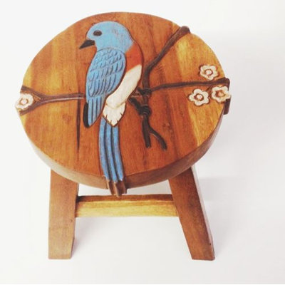Ericberto Painted Blue Bird Step Stool