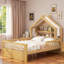 Lit maison en bois avec tablettes de tête de lit-867934077-867934078
