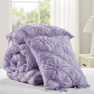 2pcs Comforter In Purple, Textured Floral Pattern, Soft Microfiber Filling, All - Season Warmth, Ideal Purple With Cozy Puffy Design, Comfort, For Friends
