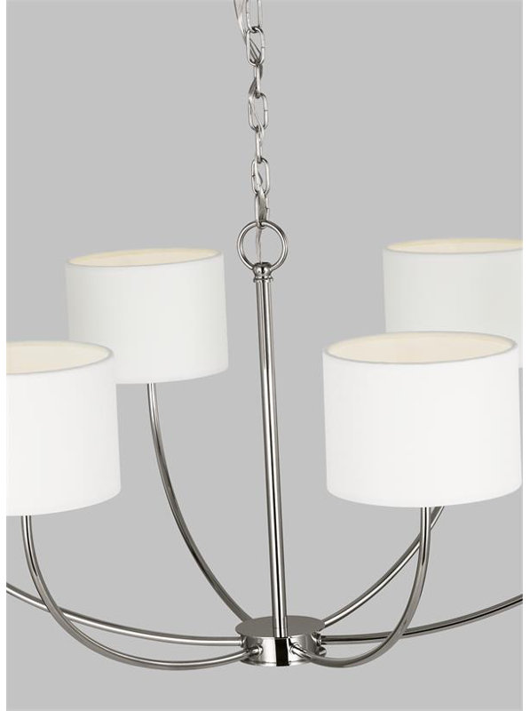 Polished Nickel 6-Light Modern Chandelier with White Shades