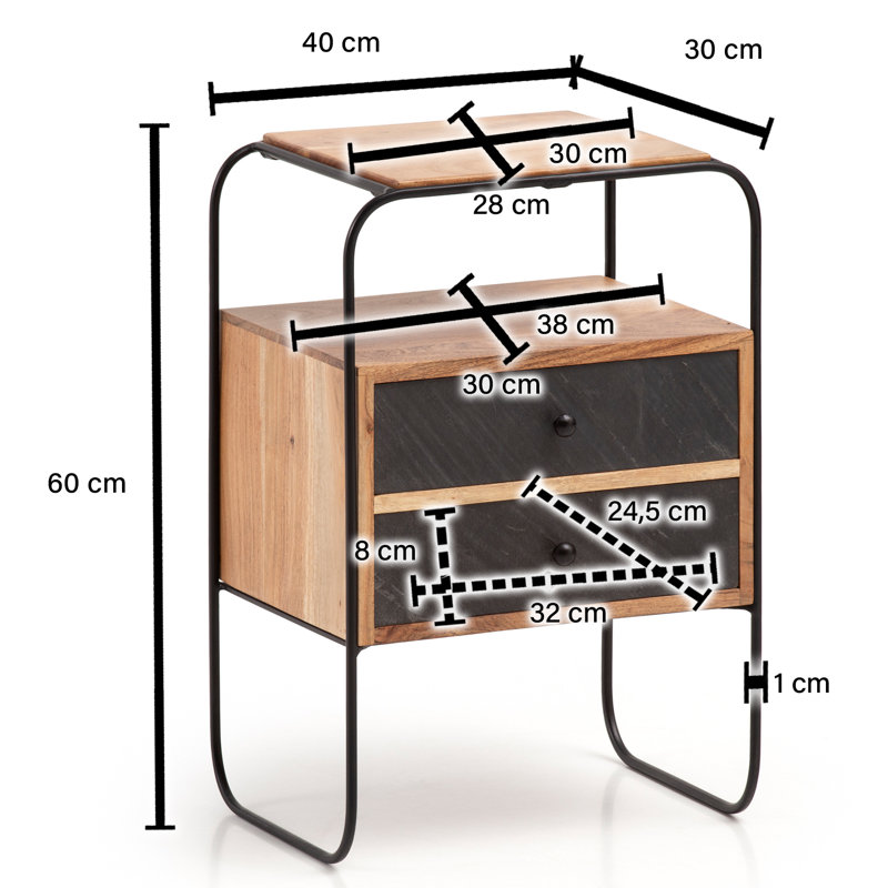 Cleckheaton Iron Bedside Table, Brown