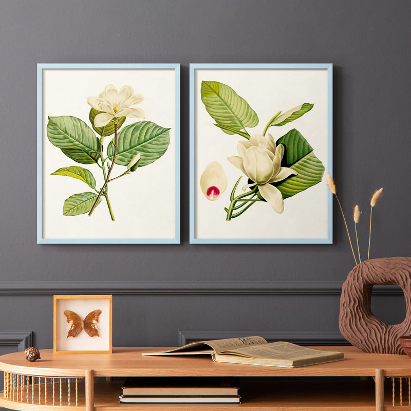 Impression encadrée MagnoliaFlowersI-Premium - prête à être accrochée - aucun clou requis - aucun clou requis, Bleu