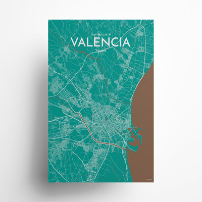 Valencia, carte de la ville, impression