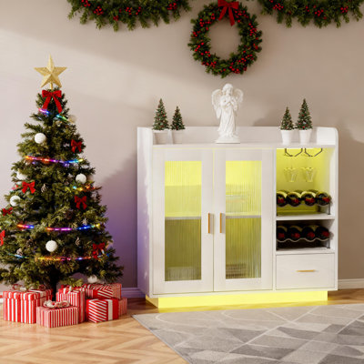 Floating Coffee Bar Cabinet With Led Light,wine And Glass Rack by Ebern Designs