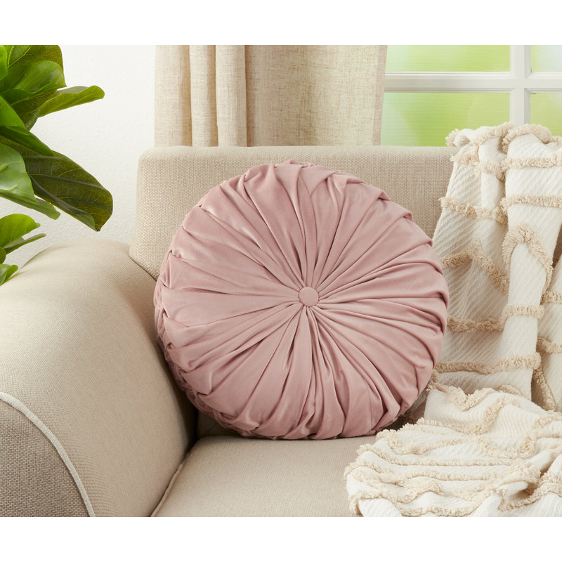 14" Blush Velvet Pintucked Round Throw Pillow