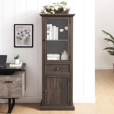 Classical Glass Storage Cabinet For Living Room - Brown Elegant Sideboard With Minimalist Style Room, Kitchen, Dining