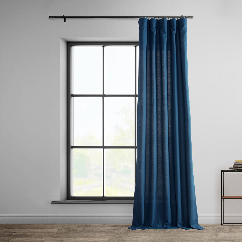 Chittick Dobby Linen Light Filtering Curtains - Single Panel Drapes (1 Panel), 50" W x 84" L, Deep Blue