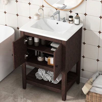 Meuble-lavabo moderne, lavabo en céramique, élément en bois massif