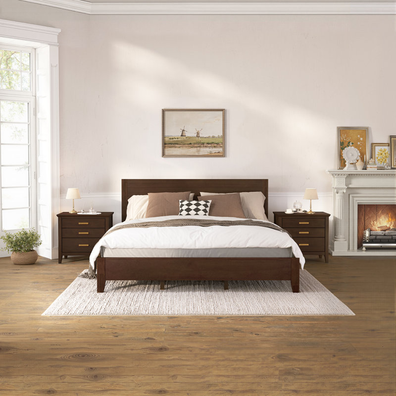 Lessio 3-Piece Bedroom Set with a Bed and Two Nightstands, Dark Walnut, King