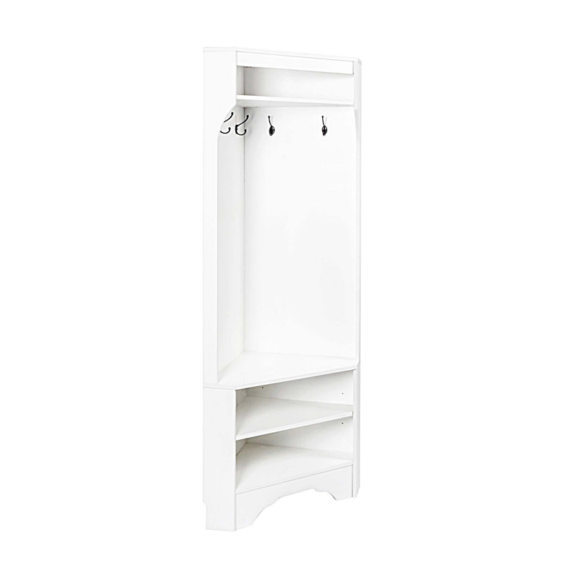 Minimalist Corner Hall Tree With Shoe Bench, Versatile Entryway Coat Rack With 4 Hooks, Corner Cabinet With Adjustable Shelf For Hallway, Living Room, 29.5''W*71.6''H