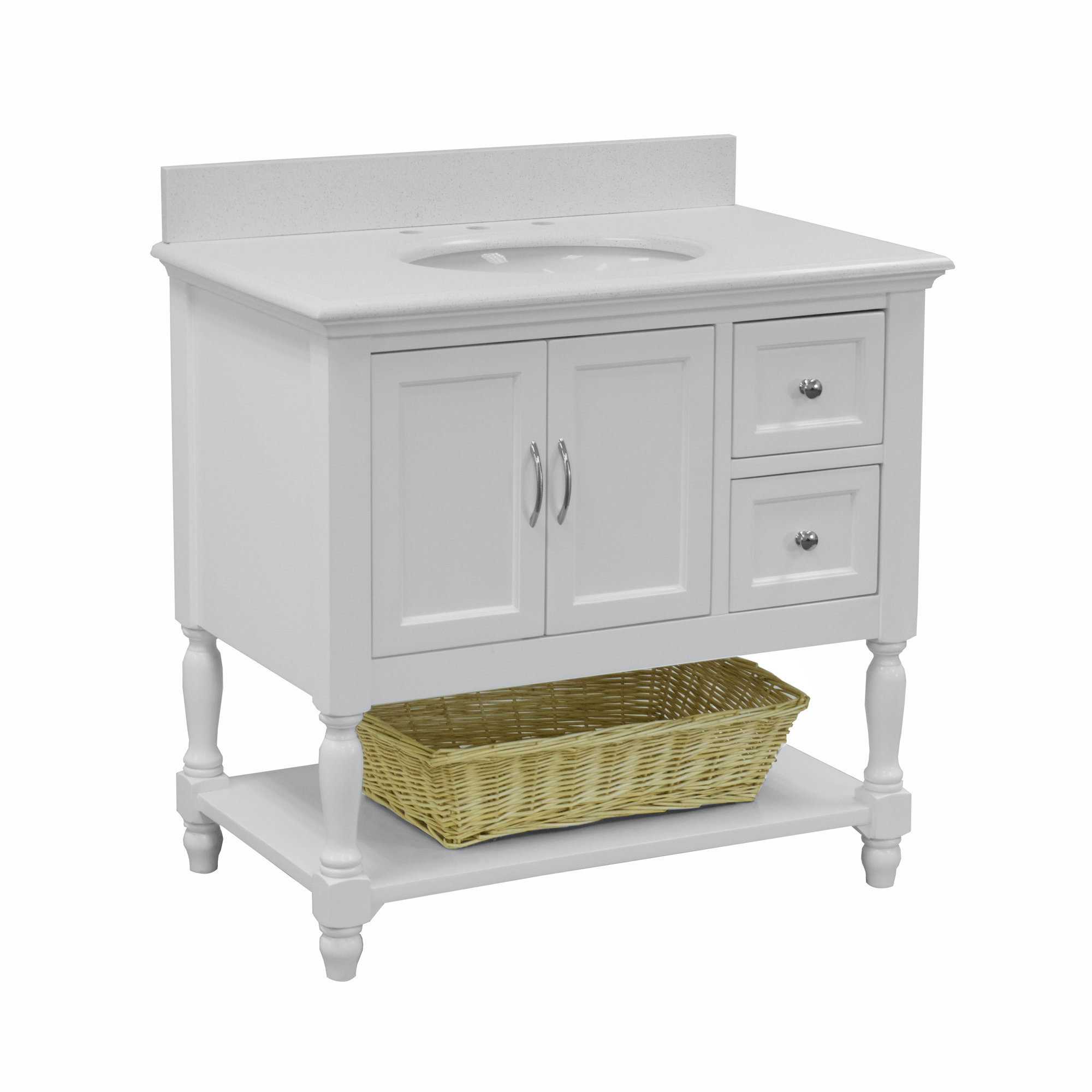 Hampton 36'' Single Bathroom Vanity, Quartz, White