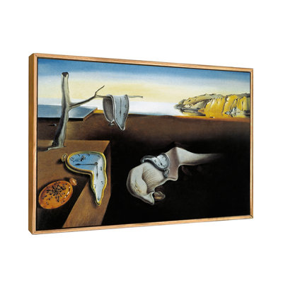 Impression giclée sur toile encadrée « La Persistance de la mémoire » de Salvador Dali, œuvre surréaliste, décoration murale pour salon, maison ou bureau (cadre fin couleur bois, 61 x 81 cm)