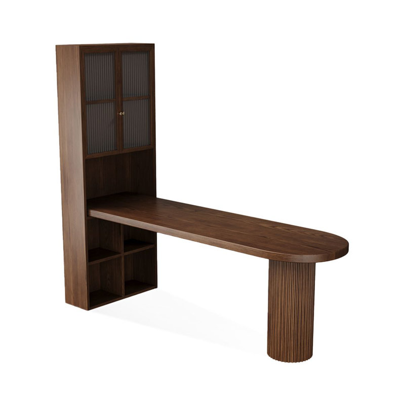 Bureau en bois massif noyer courbé, Retour à gauche, H 70,87 po x l 78,74 po x P 25,2 po