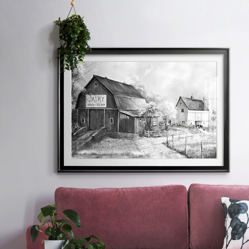 Jour à la ferme, cadre encadré, biseauté mat et verre, H 27 po x l 39 po x P 1,5 po, Noir