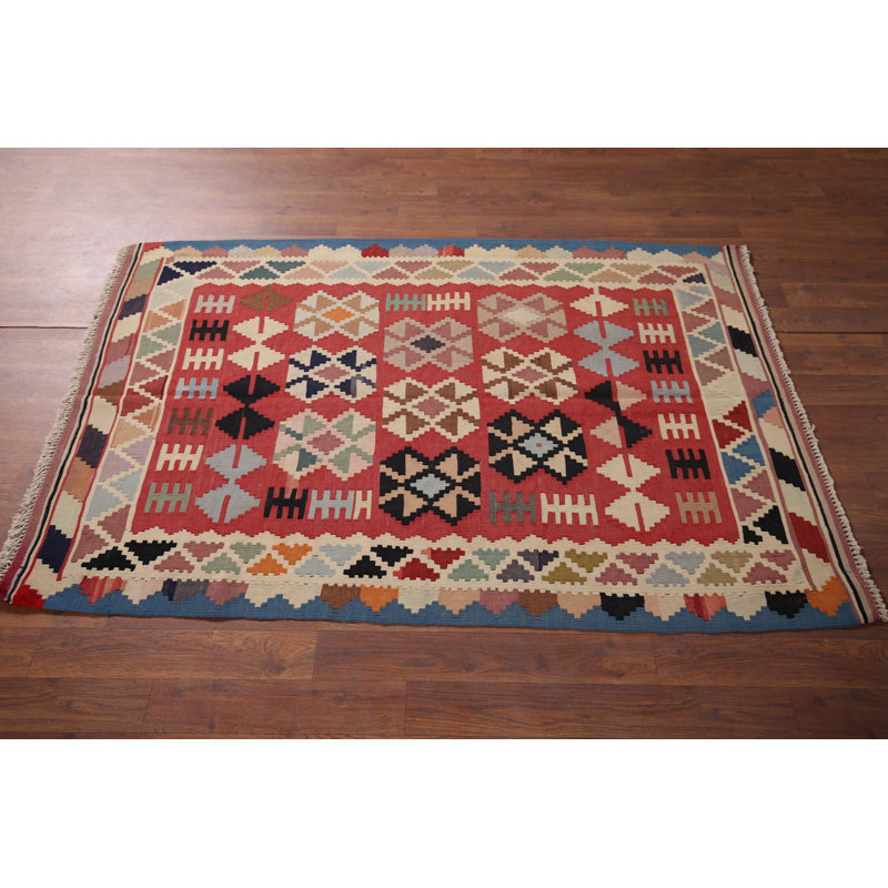 Tapis géométrique à tissage plat kilim 3 x 5