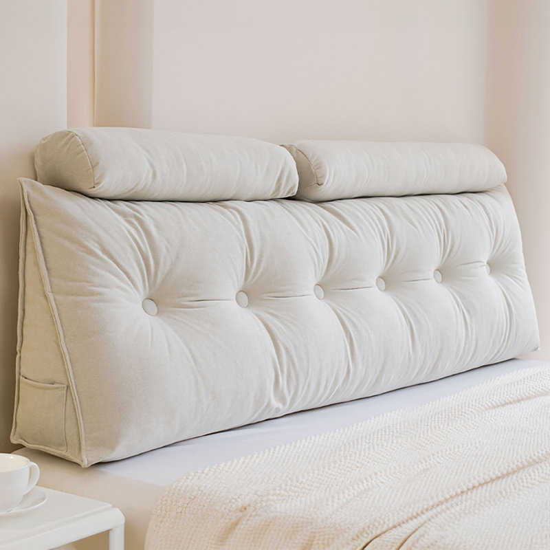 Wedge Headboard Pillow with Removable Cover and 2 Bolster Pillows, Beige