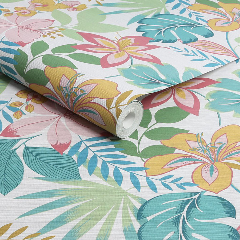 Envy So Exotic Floral Wallpaper, White