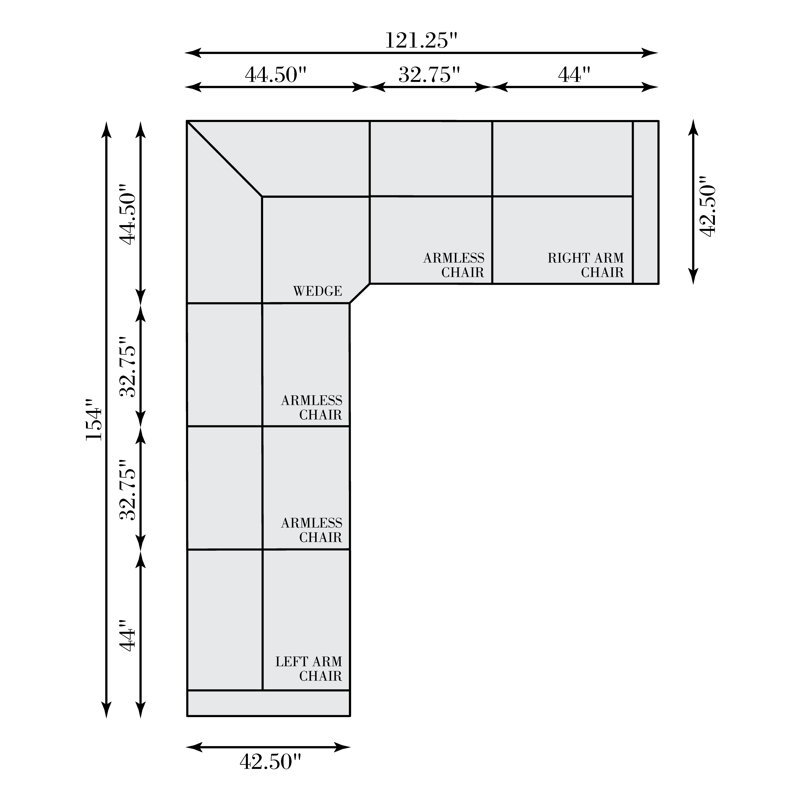 Avignon Sectional, 32.25" H x 158" W x 124" D, Left Hand Facing