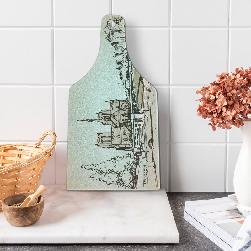 Ambesonne Notre Dame de Paris, planche à découper en verre trempé, paysage urbain, blanc cassé, coquille d'œuf